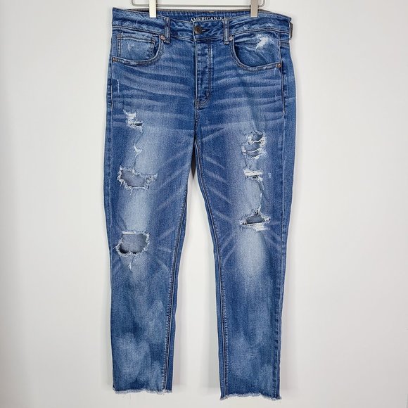 American Eagle Outfitters Denim - AMERICAN EAGLE Women's Stretch Tomgirl Ripped Distressed Jeans Size 12 Blue